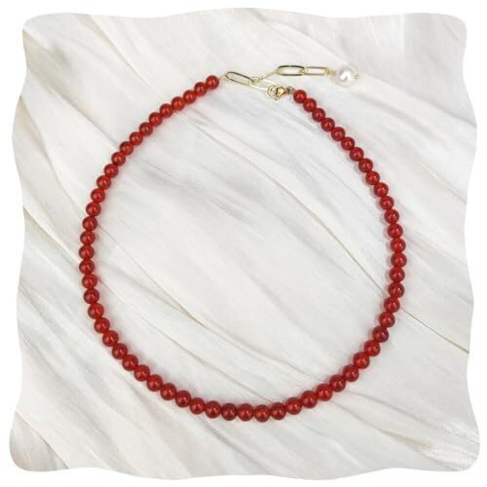 8255 Carnelian Necklace, Healing Gemstone Carnelian Beaded Necklace